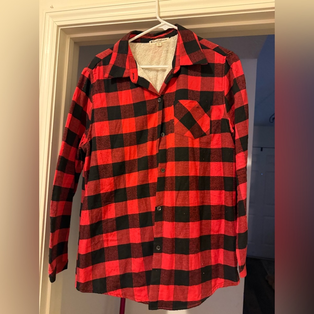 Red and Black Plaid Women's Button Down Shirt